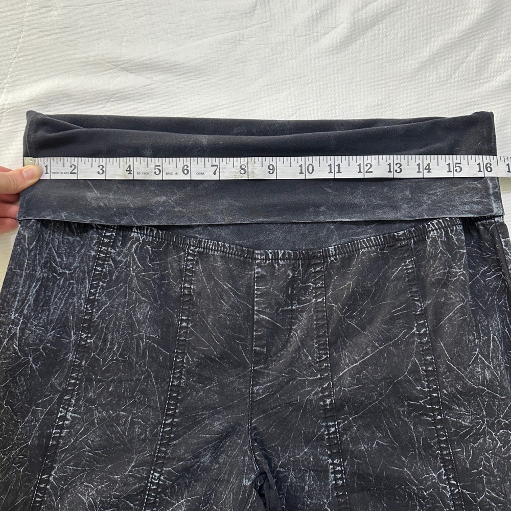 Mind Set XCVI Fold Over Wide Leg Flare Pants Size M Acid Wash Black Boho Grunge - Picture 6 of 10